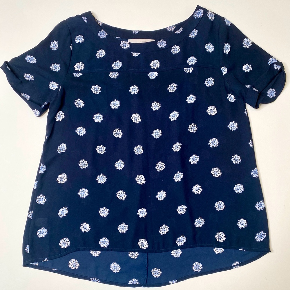 Loft Navy Blue Floral Blouse size small women